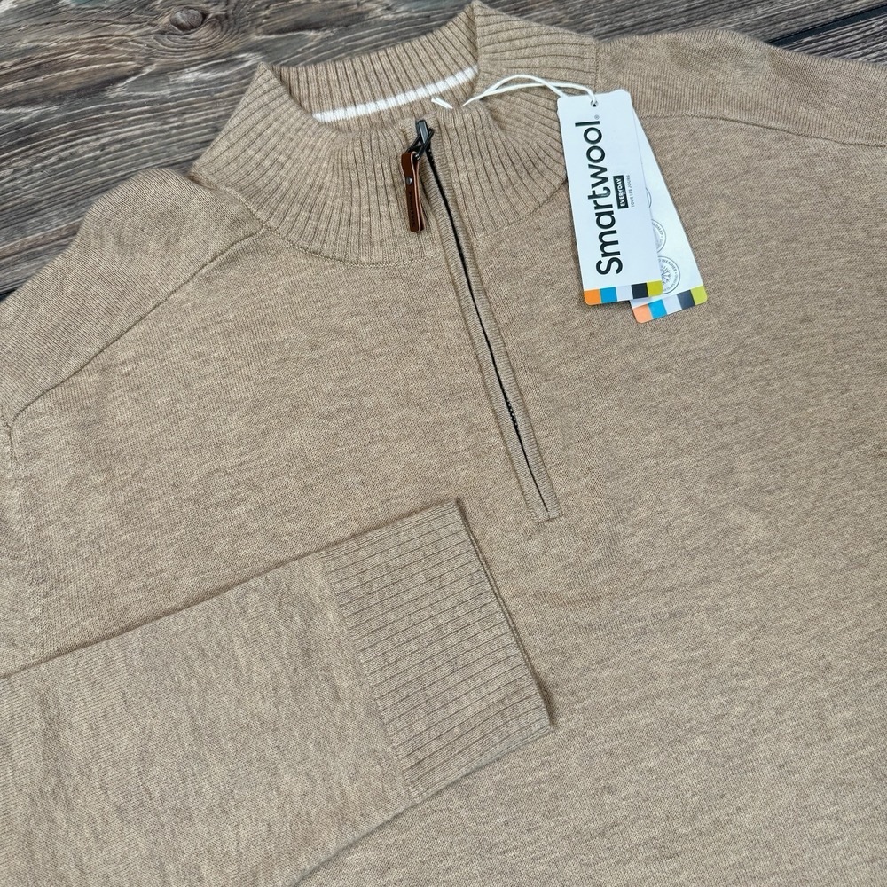 Smartwool Mens Sparwood 1/4 Zip Sweater Toasted Coconut Wool Blend Size XXL NEW‎